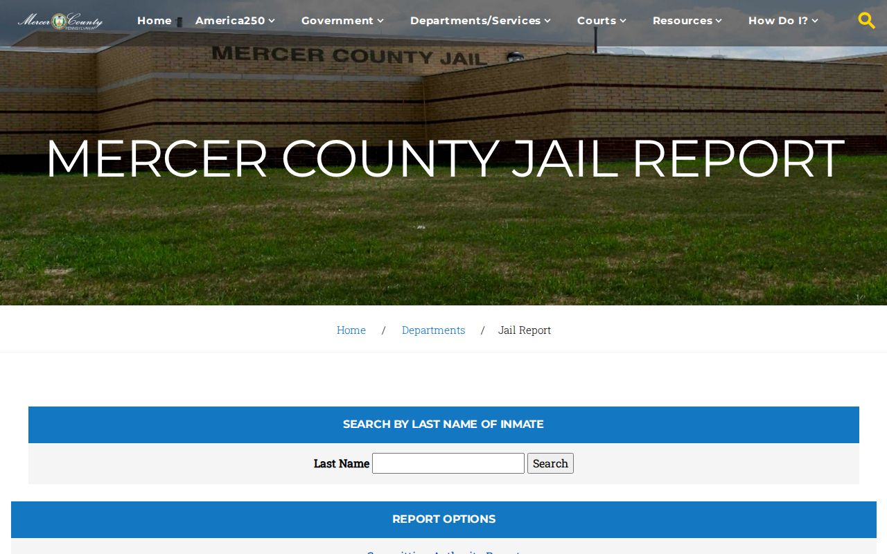 Official Mercer Jail Report last-name custody search