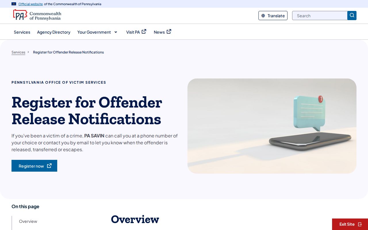 Pennsylvania SAVIN official release and transfer notification instructions