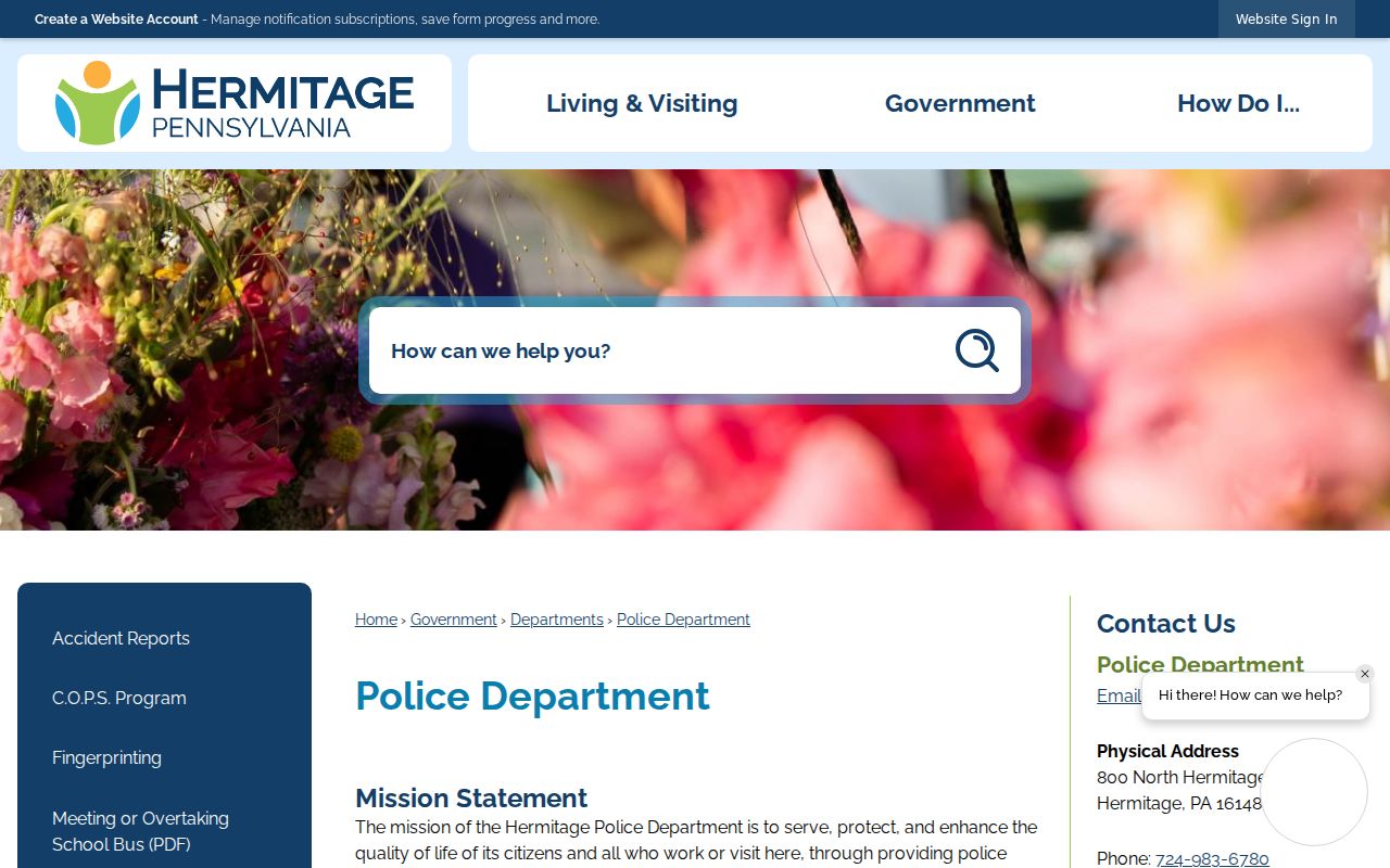 Hermitage criminal history source at the Hermitage Police Department