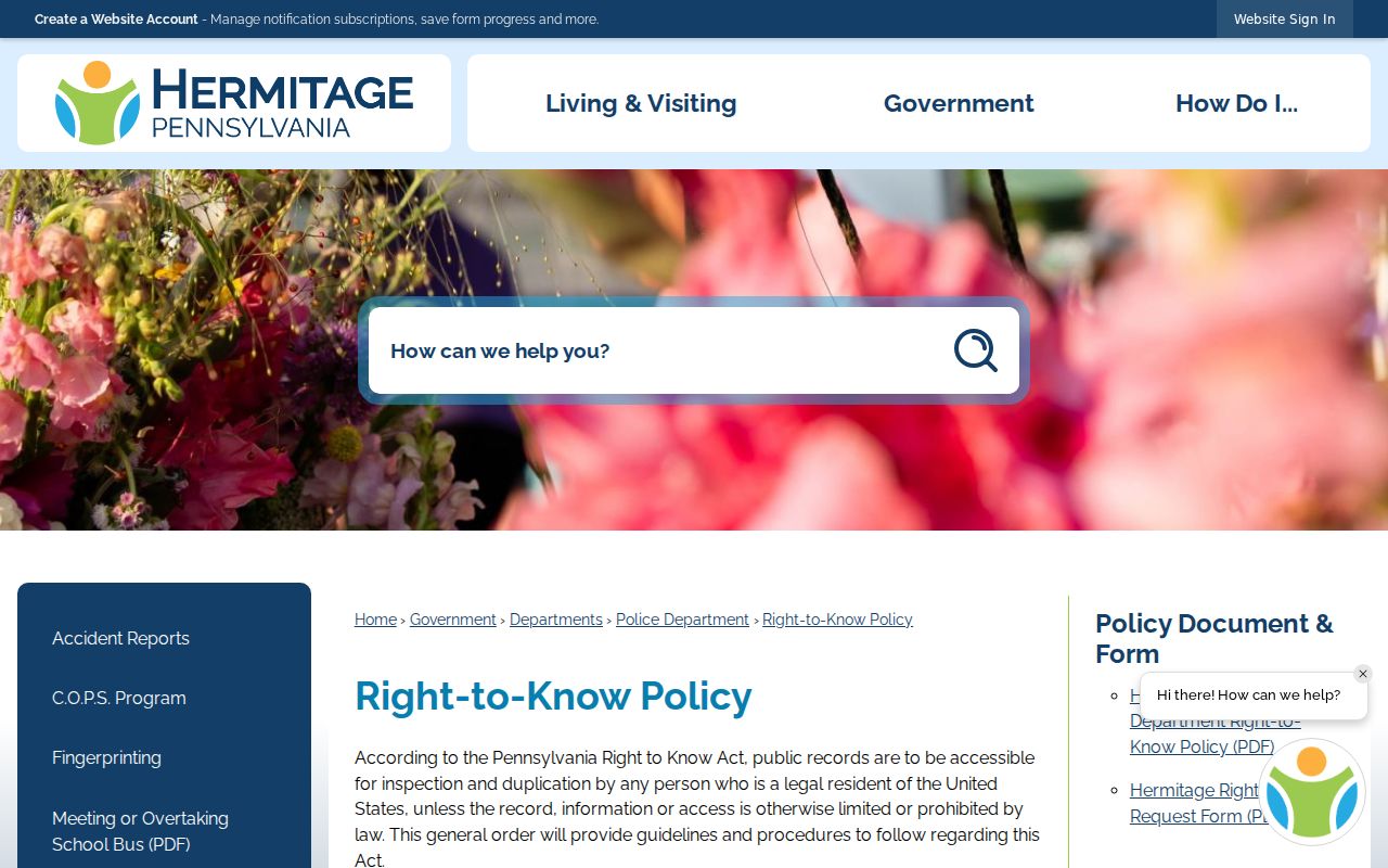 Hermitage criminal records Right-to-Know request policy