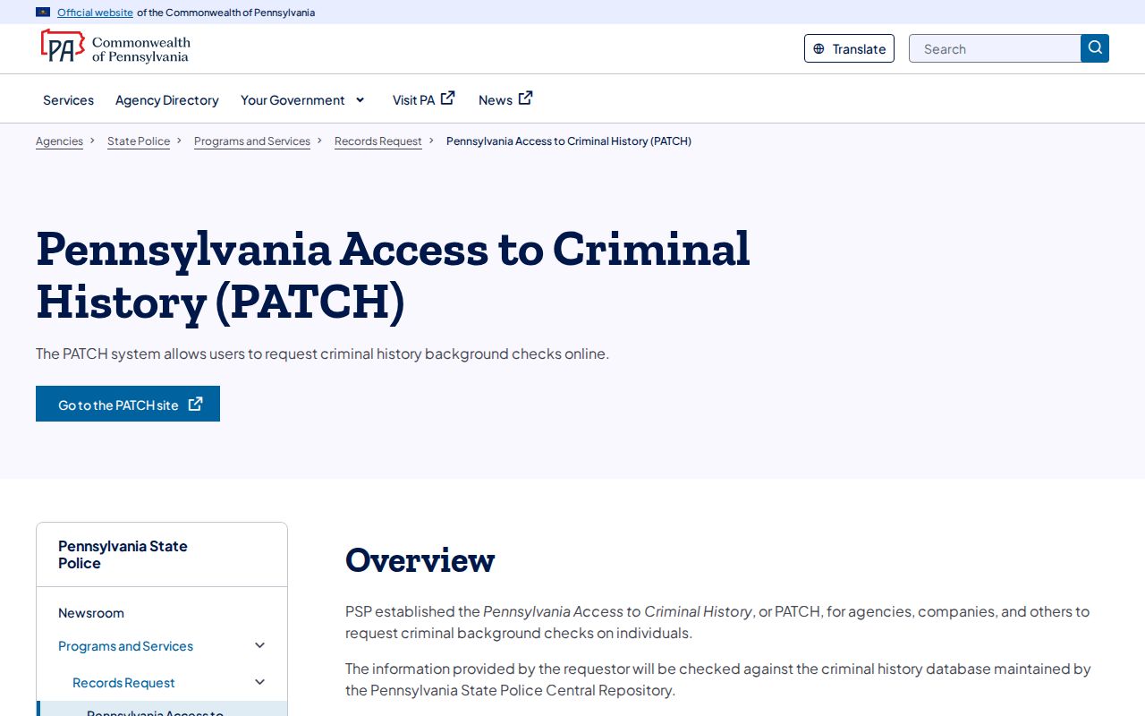 Mercer County criminal history PATCH status guidance