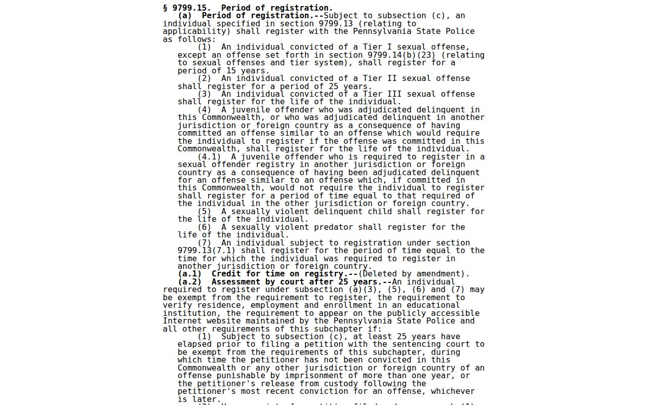 Mercer County sex offender check Pennsylvania tier duration law