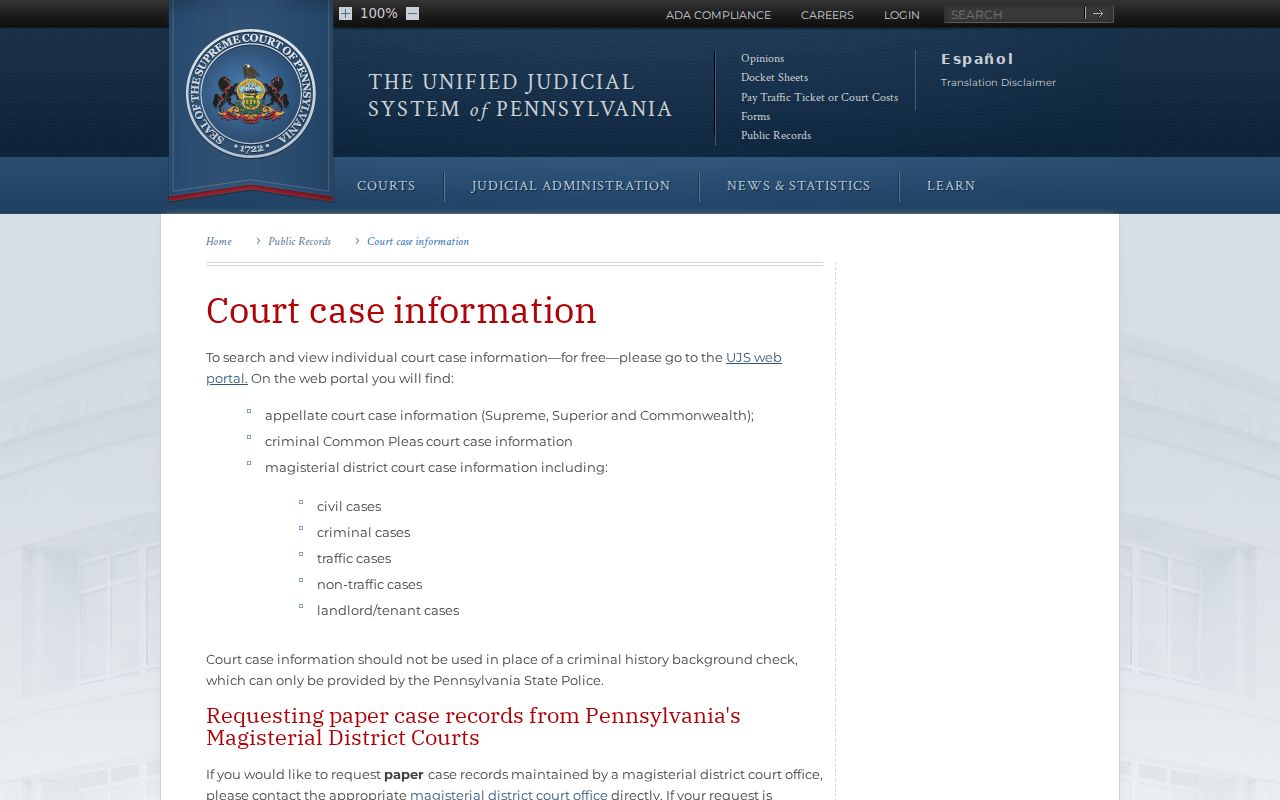 Sharon criminal court case information through Pennsylvania courts