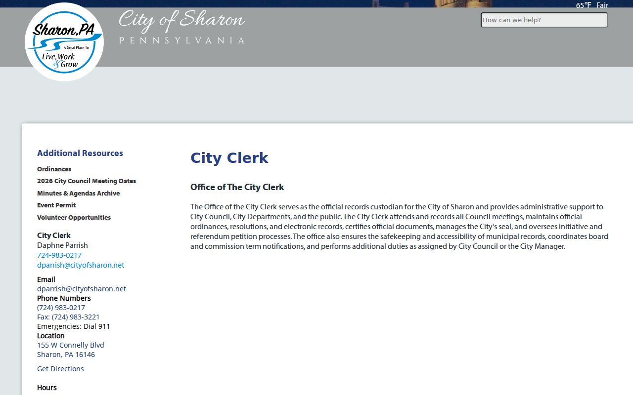 Sharon criminal records channel through the Sharon City Clerk